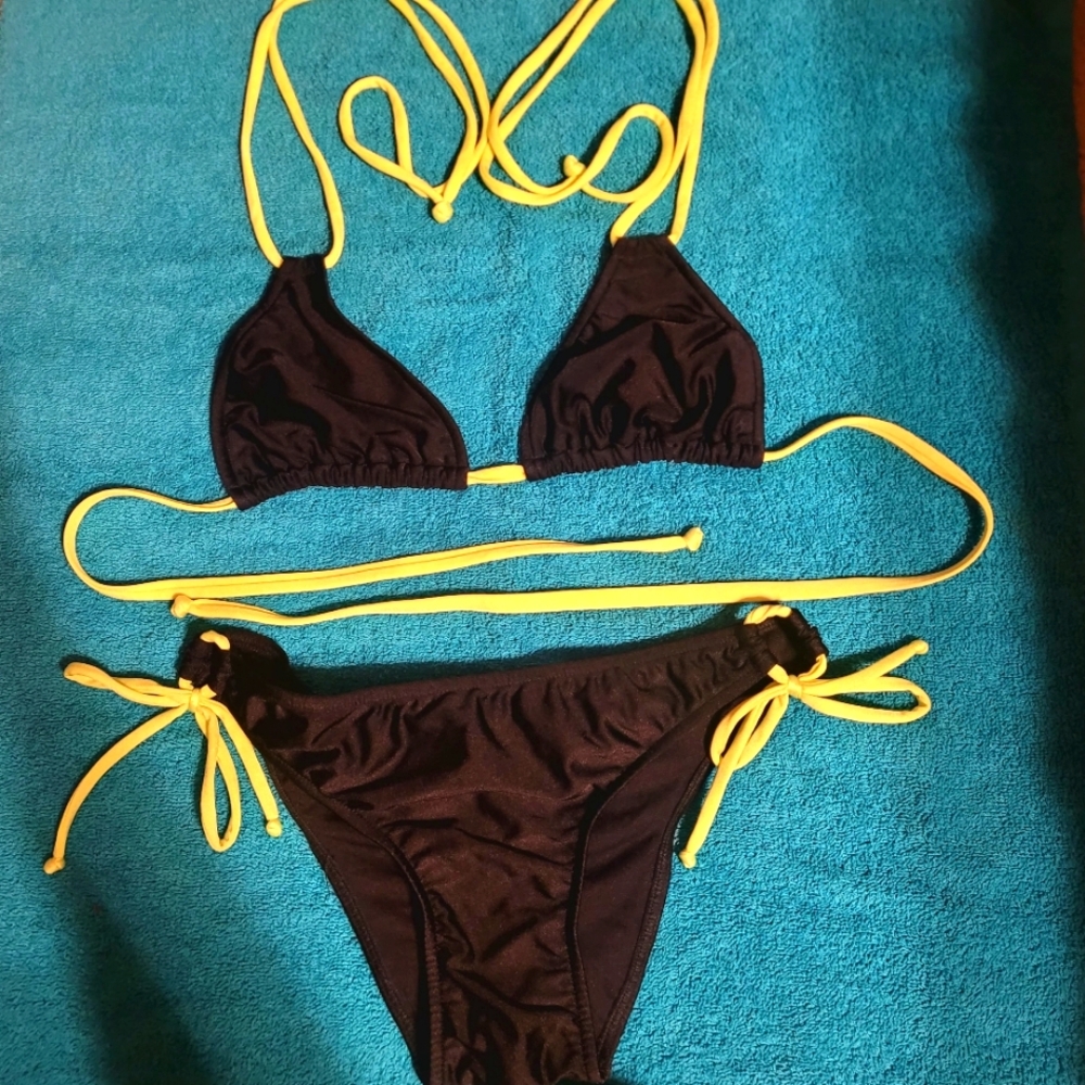 Black and Lime Green Bikini Set- Size Small